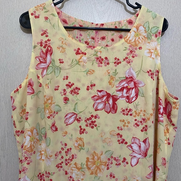 Vintage Reservable Maxi Dress - Yellow and Pink Florals - Size 2XL - Picture 3 of 8